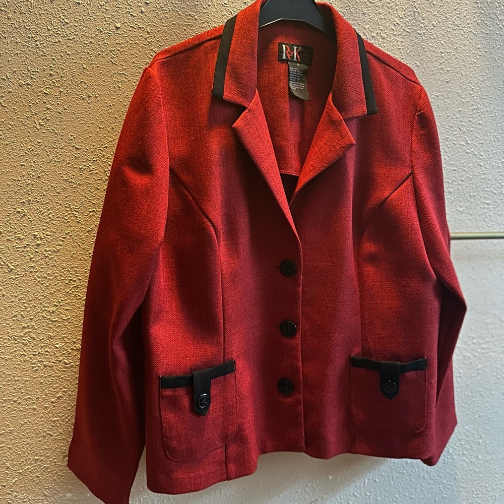 Vintage R&K Originals Red Blazer Black Trim Size 16 USA